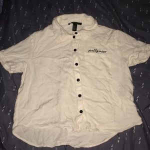 “Pretty mess” cropped white button down